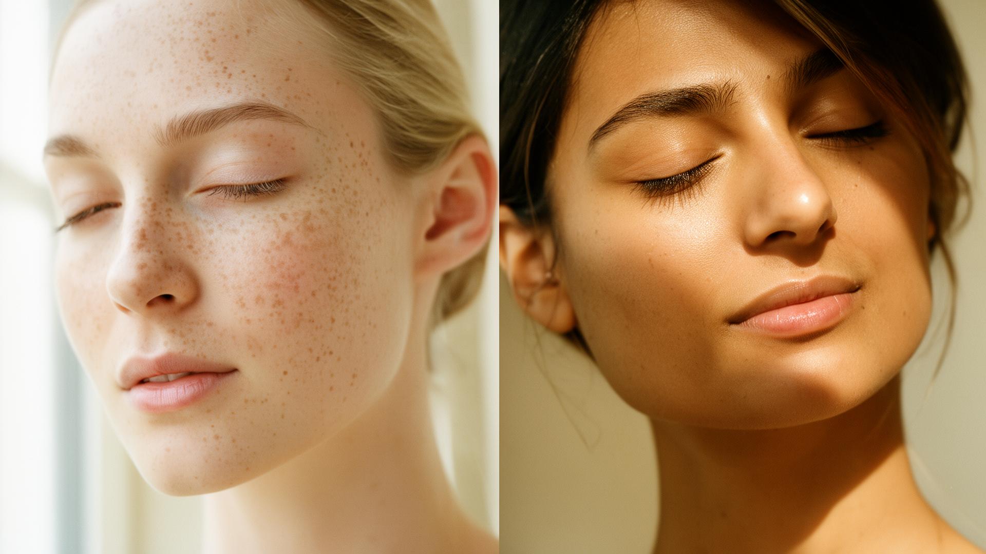 Two people with naturally luminous skin